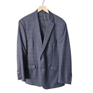 Jos A Bank Navy Windowpane 46L Tailored Sports Coat/Blazer